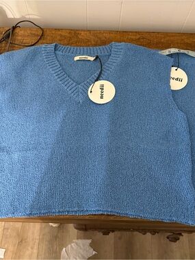 Needil Sky Blue V-Neck Knit Sweater/ skirt  set - Women's